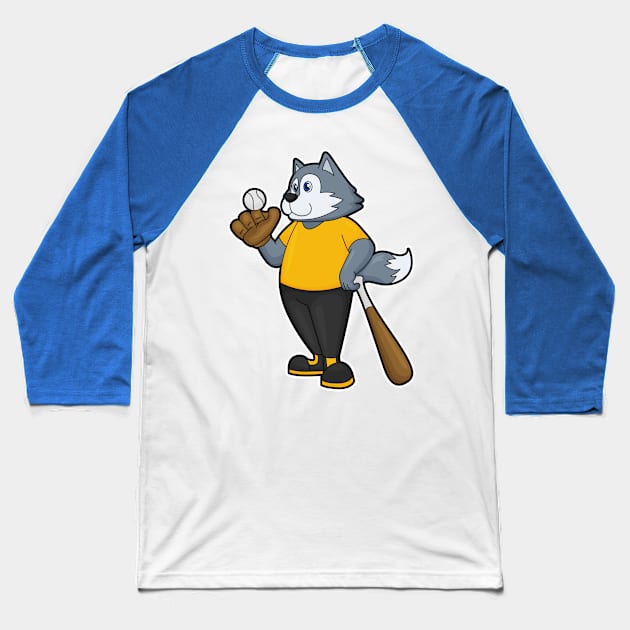 Wolf at Baseball with Baseball bat Baseball T-Shirt by Markus Schnabel